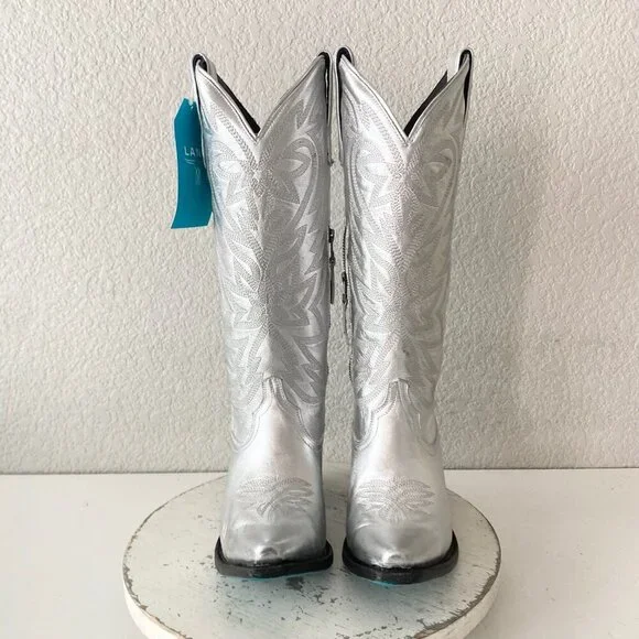 Lane SMOKESHOW Womens Cowboy Boots 7 Silver Trail Western Cowgirl Mid Calf Tall